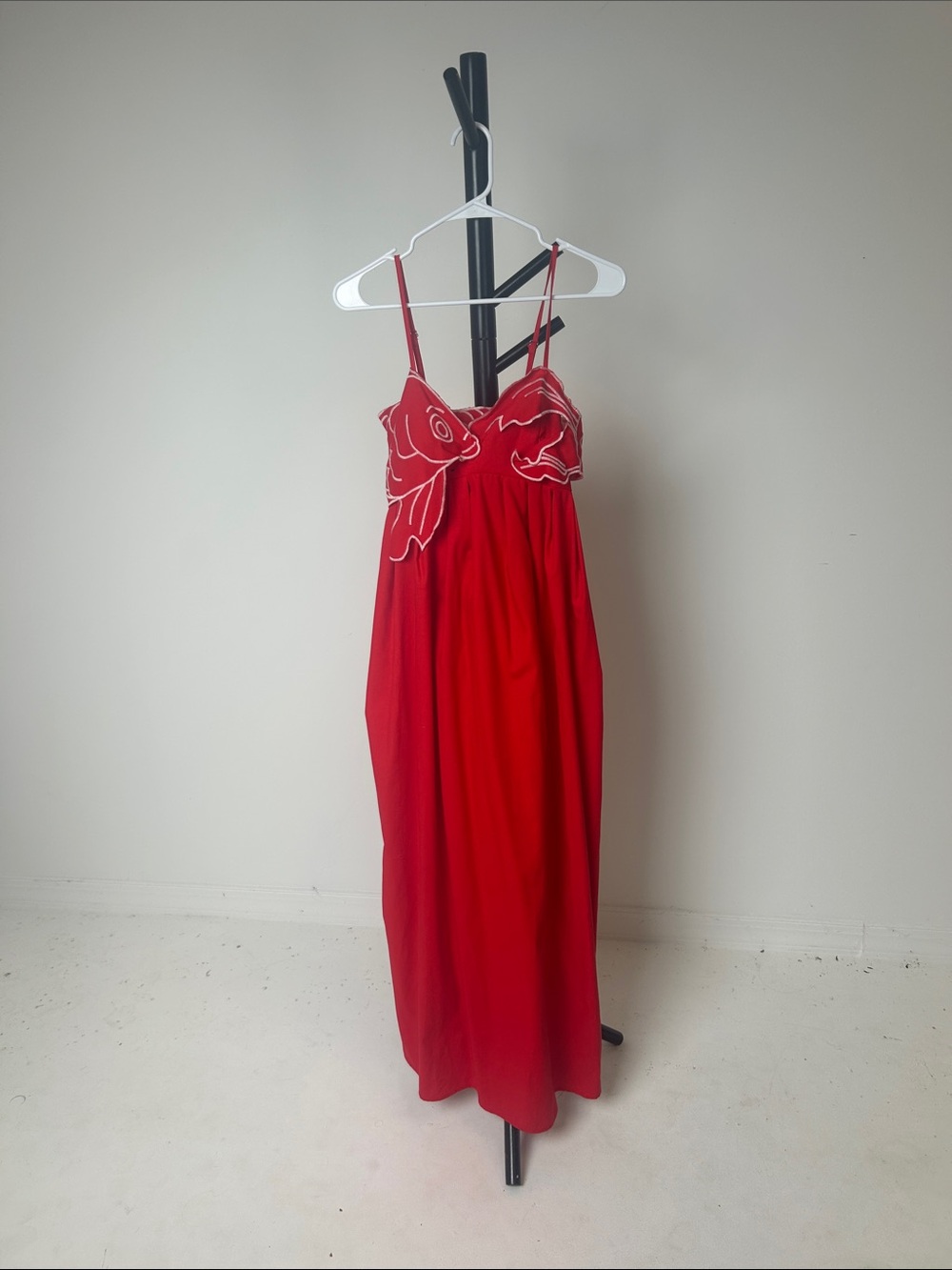 Red Floral Appliqué Slip Dress